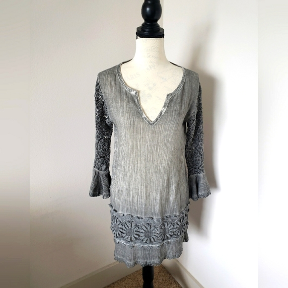 🌼bohemian dress grey lace details long sleeves size small 🌼 - Picture 9 of 9